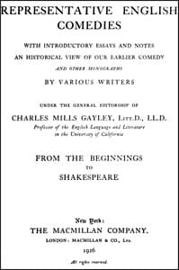Representative English Comedies, v. 1. From the beginnings to Shakespeare